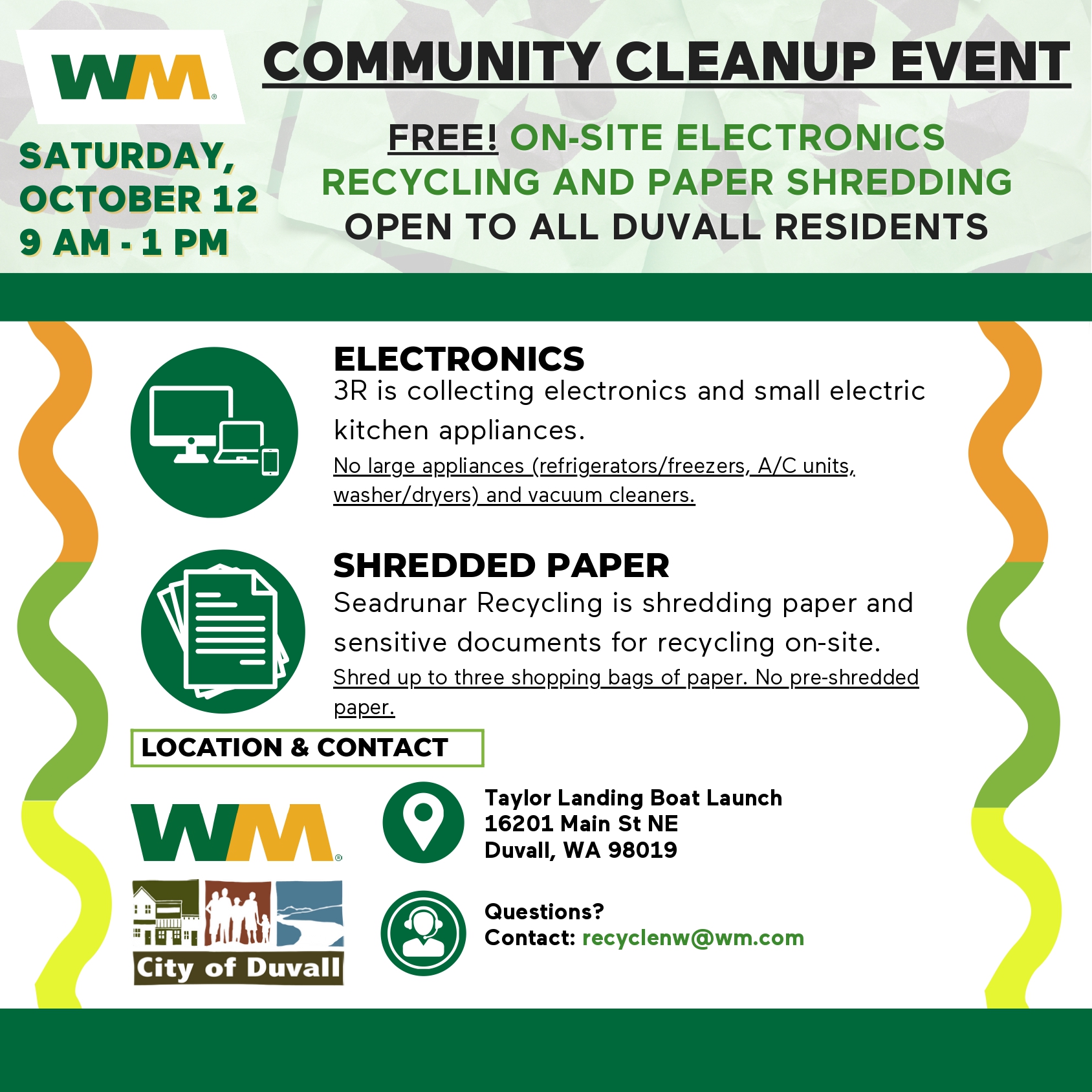 City of Duvall and WM - Free Community Cleanup Event